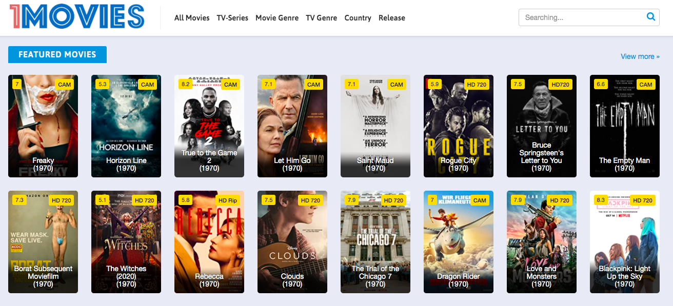 1movies streaming platform interface
